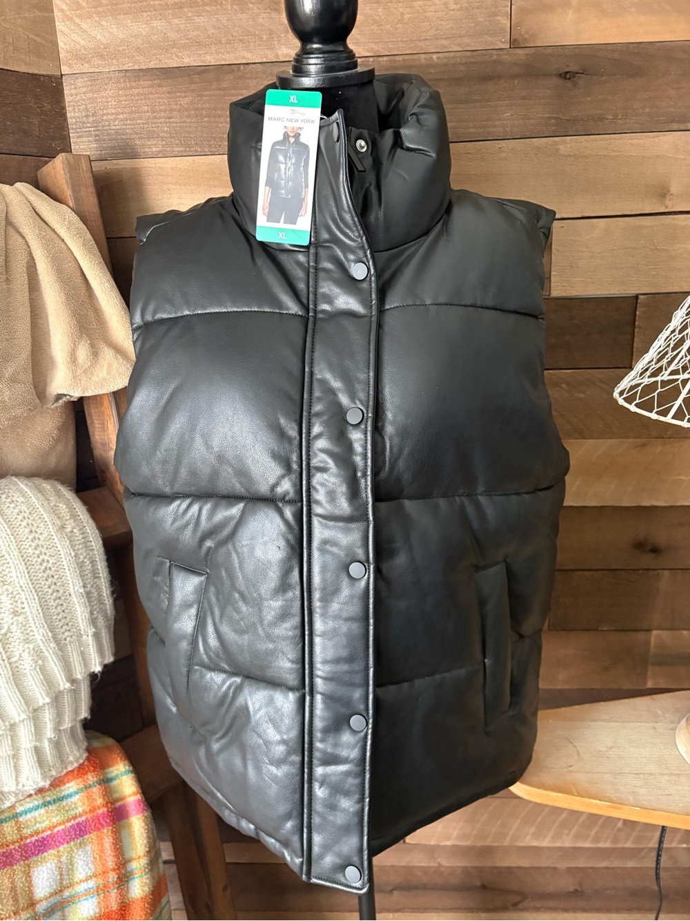 Marc New York Black Faux Leather Puffer Vest